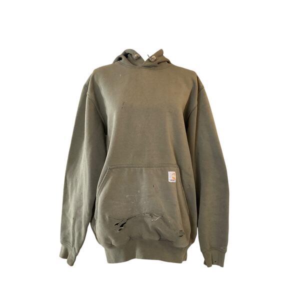 Y2K Carhartt Original Fit Military Green Distressed Thrasher Hoodie Size Medium - Picture 1 of 16